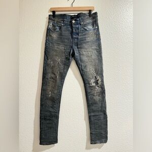 Purple Brand Low Rise Skinny Waxed Mechanic Indigo Blowout